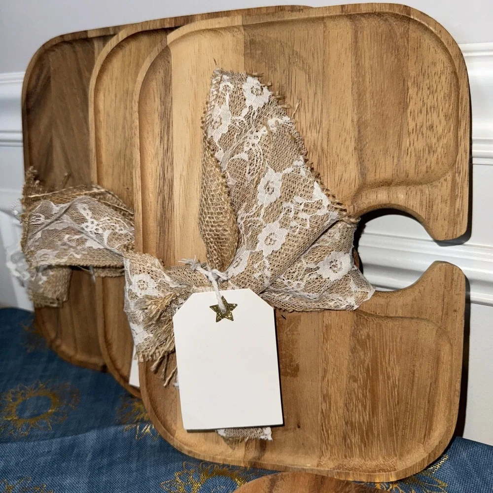 VTG Bundle 4 Individual‎ Charcuterie Boards Wine Bows Acacia Wood bachelorette